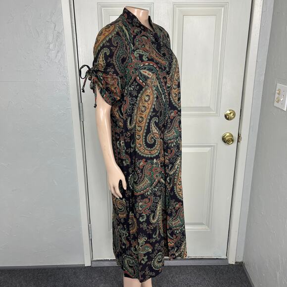 Vintage 70s Dress Floral Handmade Paisley Cotton Ruched sleeves Button O8 - Picture 7 of 7